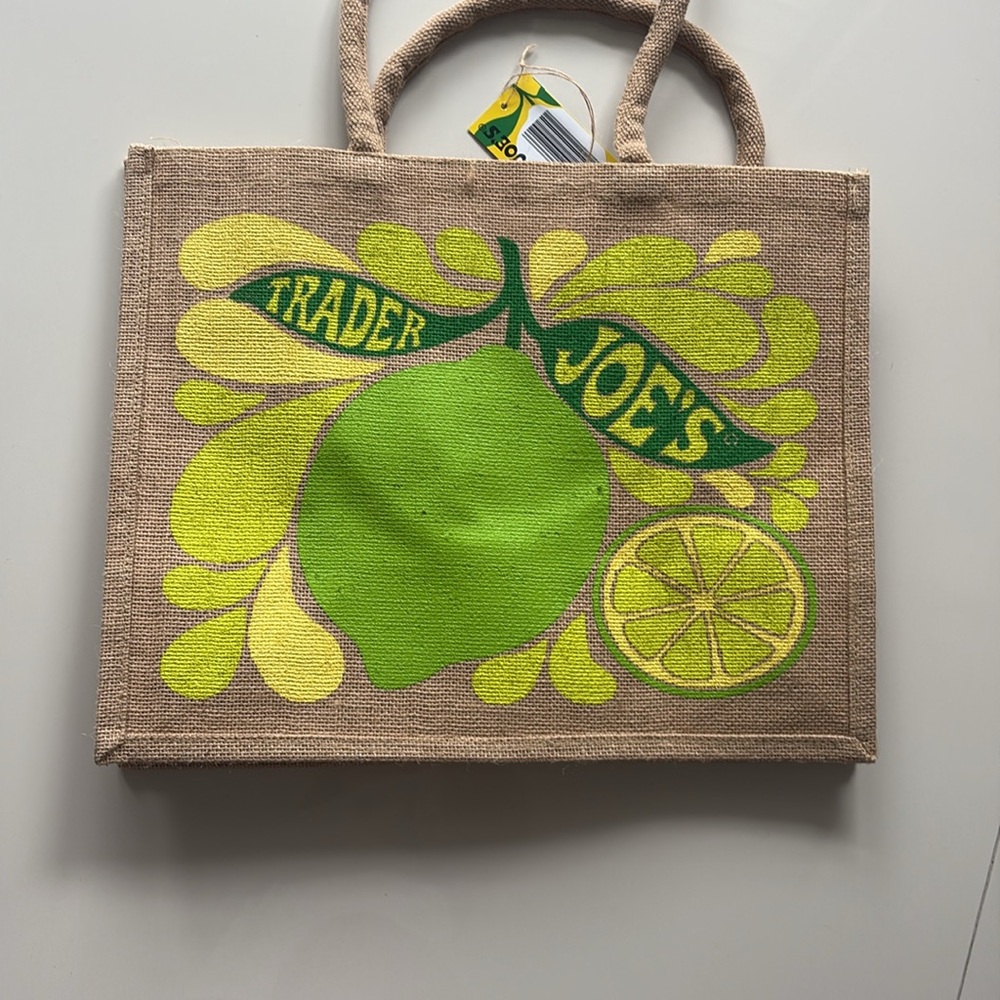 NWT Trader Joe's Yellow Lemon Jute Tote Bag - Picture 5 of 6
